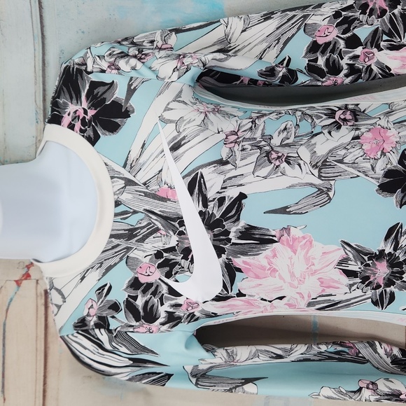 Nike Hyper Femme Long Sleeve Floral Printed Dress in Topaz Mist - Picture 4 of 11